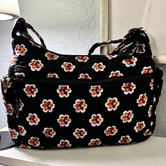Vera Bradley Pirouette Lisa B Quilted Cotton Black Floral Shoulder Bag - Picture 5 of 6